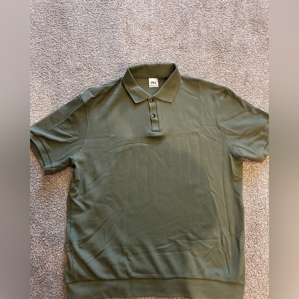 Zara Men's Olive Green Polo Shirt